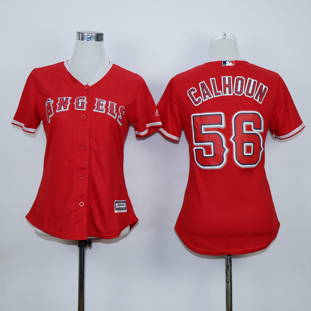 Women Los Angeles Angels 56 Calhoun Red MLB Jerseys